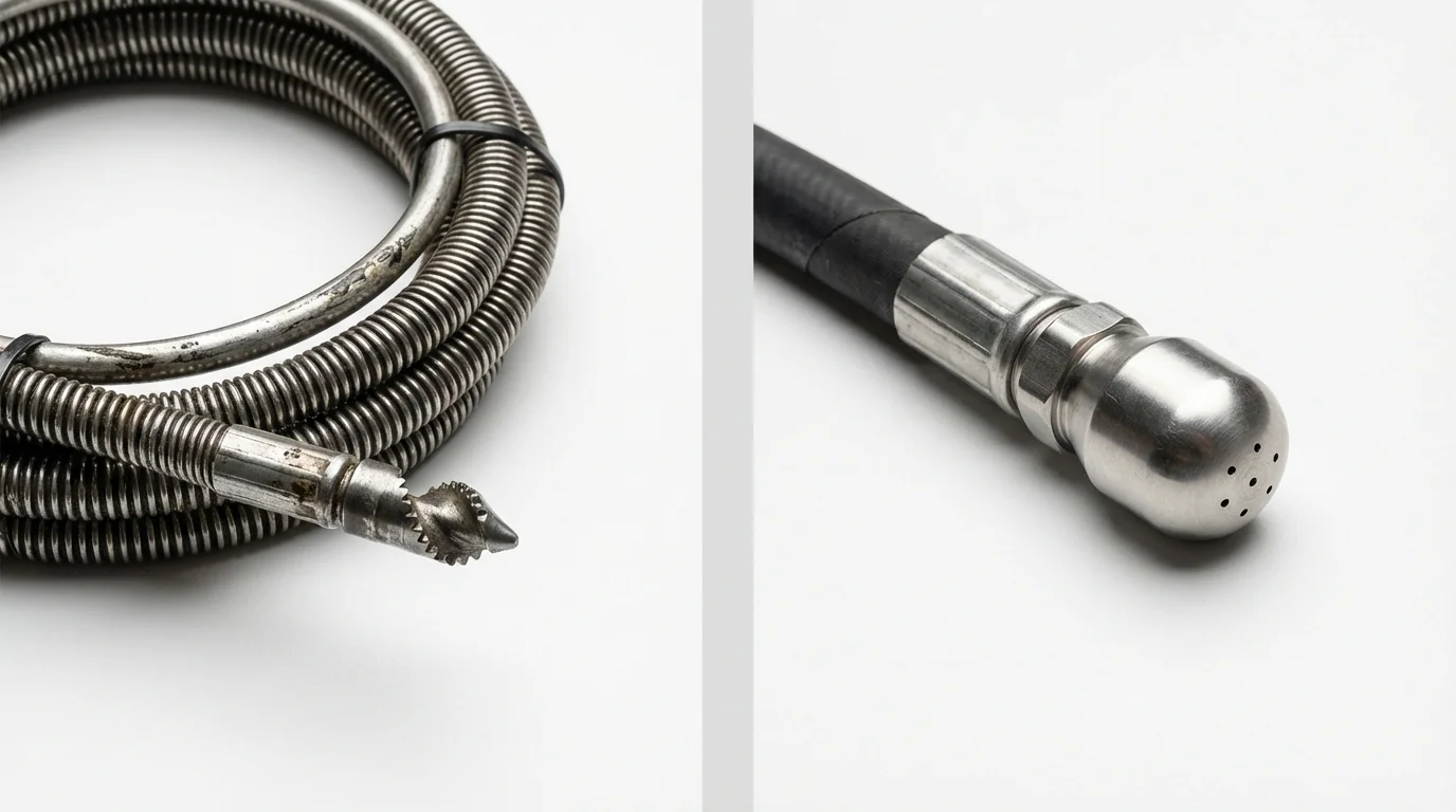 Drain snake cable and hydro jetting nozzle used for drain cleaning in Oakmont, PA