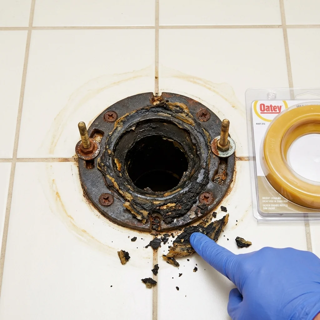 Failed wax ring showing water seepage at the base of a toilet in a Oakmont, PA home