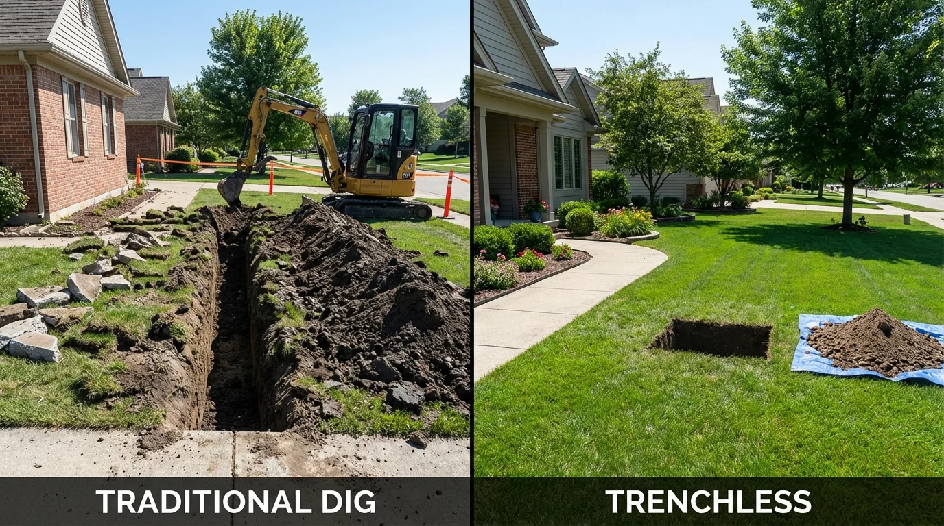 Trenchless sewer repair with minimal yard damage versus traditional excavation in Oakmont, PA